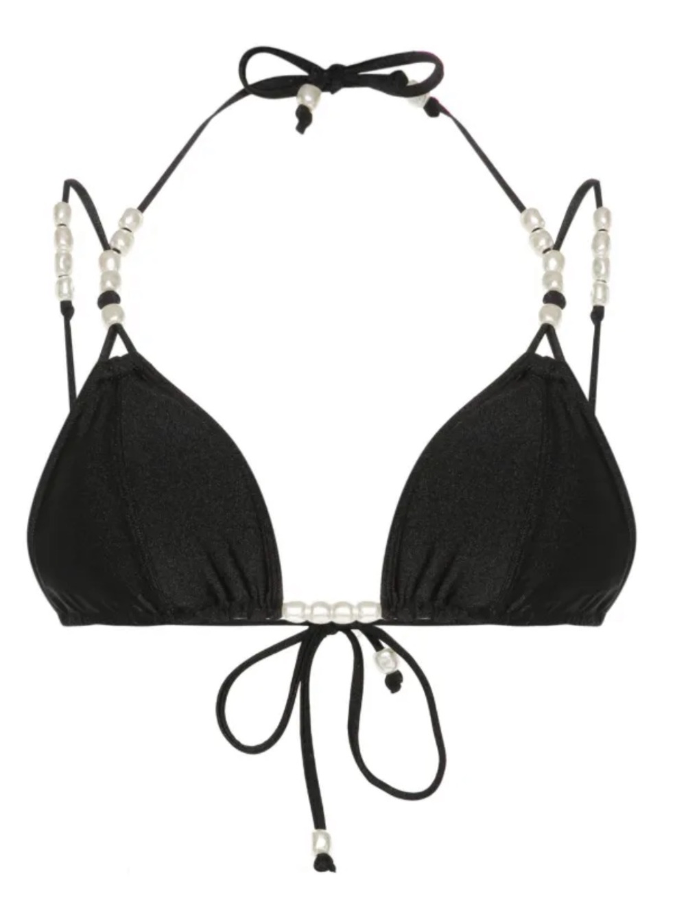 Cult Gaia Black Triangle Bikini Top with Pearl Bead Accents